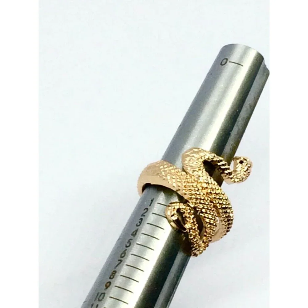 SNAKE RING Gold Tone Serpent Wrap Egyptian Revival Textured Sz 4.75